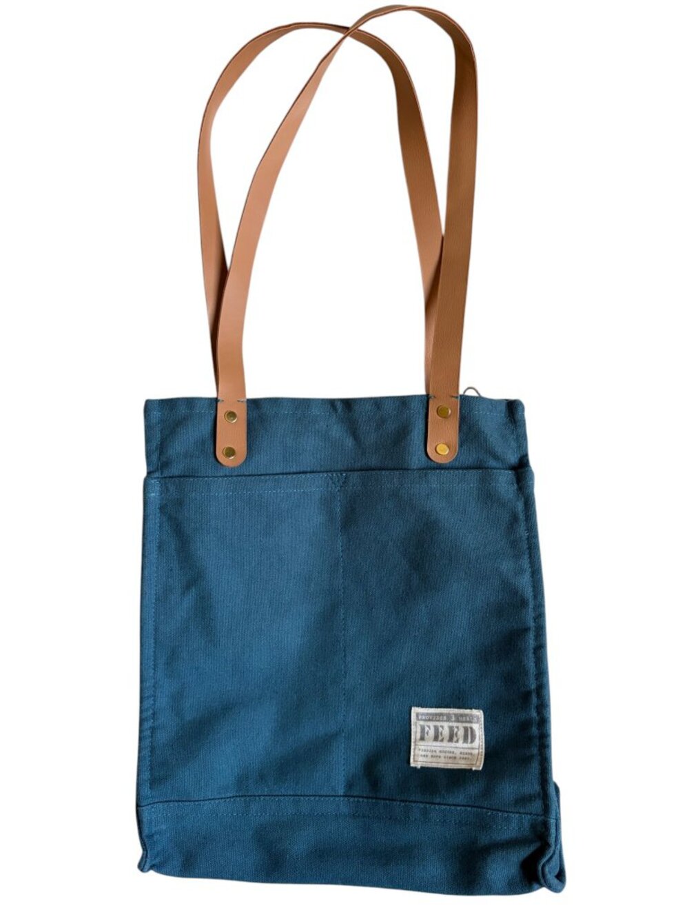 Feed Projects Canvas Market Tote with Leather Straps (Teal Green)